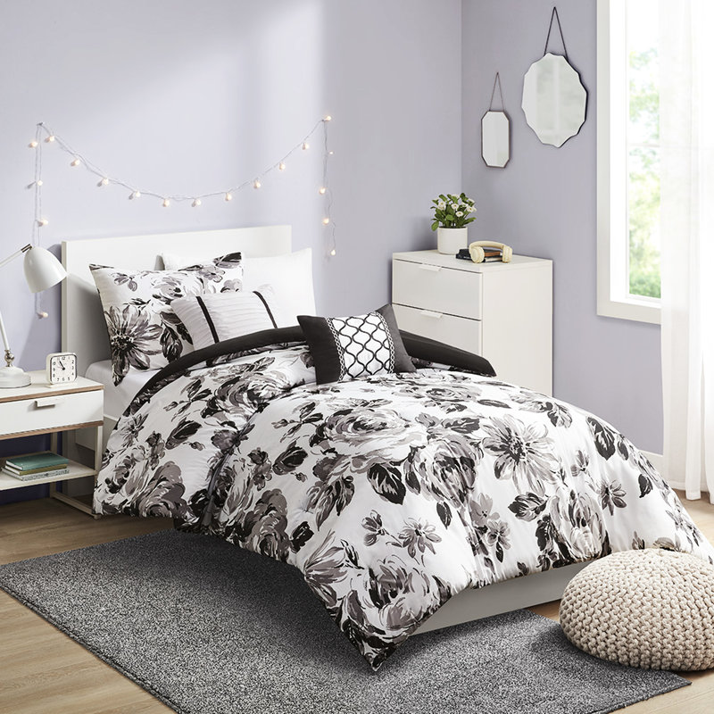 Édredon simple / simple TG et taie décorative - imprimé floral, oreiller simple