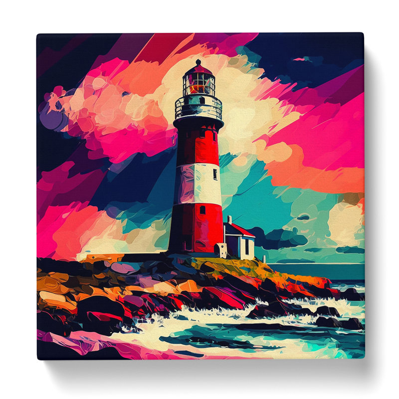 Lighthouse Fauvism - Wrapped Canvas, 35cm H x 35cm W x 3cm D