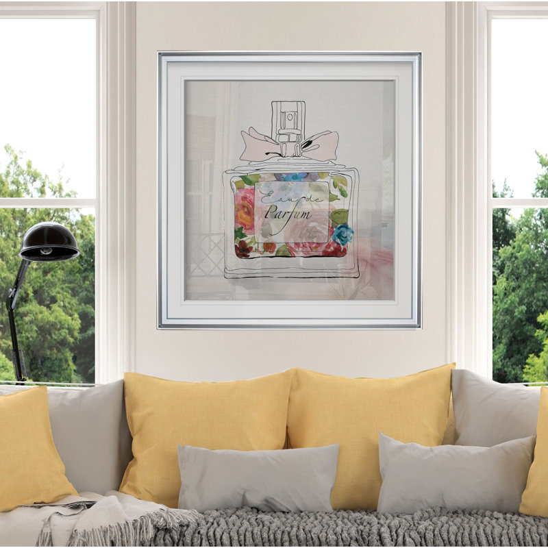 « chic fleur parfume i », peinture, H 28 po x l 28 po x P 2 po, Cadre argenté