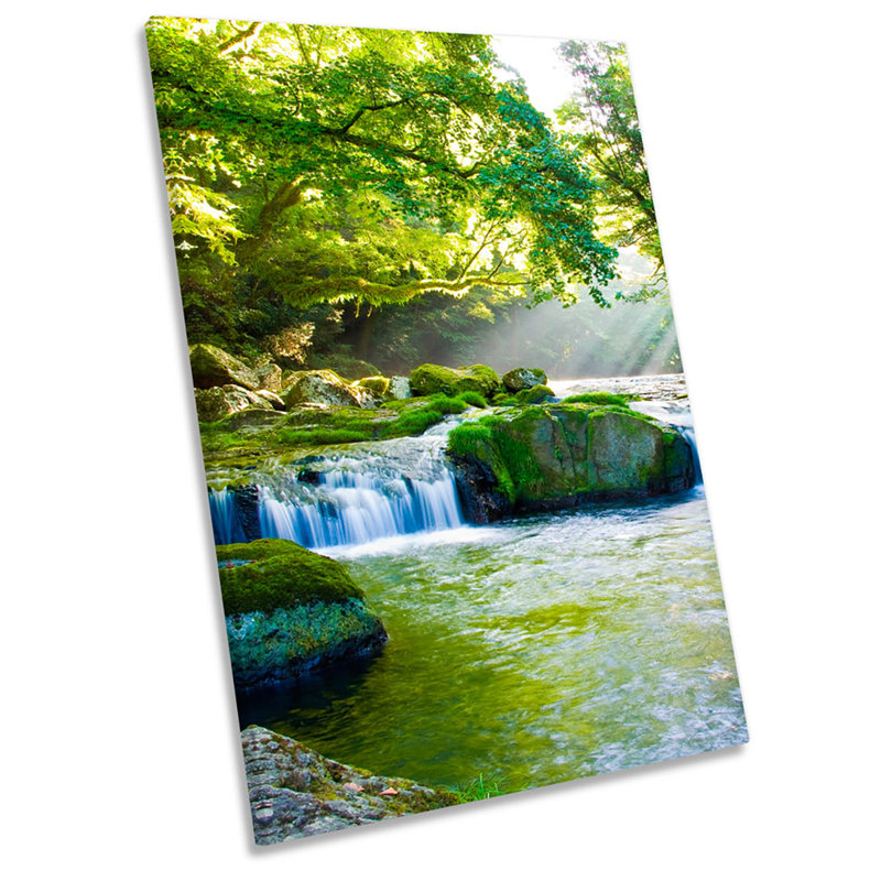 X0185 Forest River Landscape Sunlight 1 Piece Wrapped Canvas Wall Art, 18cm H x 12cm W x 2cm D