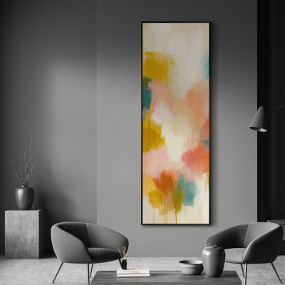 Extra Large Colorful Abstract Wall Art Print - Yellow, Pink, and Teal Drip Contemporary Artwork Modern Decor for Living Room or Bedroom, Frame Assembly Required (Frame Assembly Required)