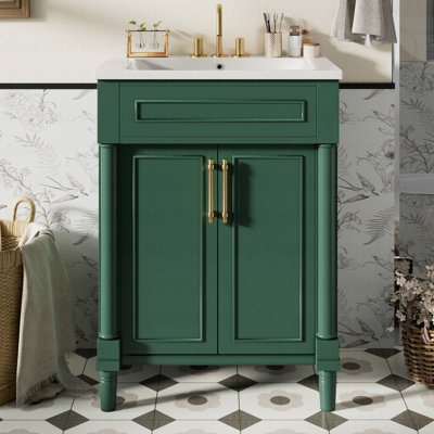 Meuble-lavabo 24 po avec lavabo intégré en céramique, meuble-lavabo à 2 portes et meuble-lavabo simple pour petite et moyenne salle de bain