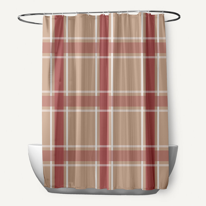 Rideau de douche simple à carreaux Bipasha, Taupe / corail