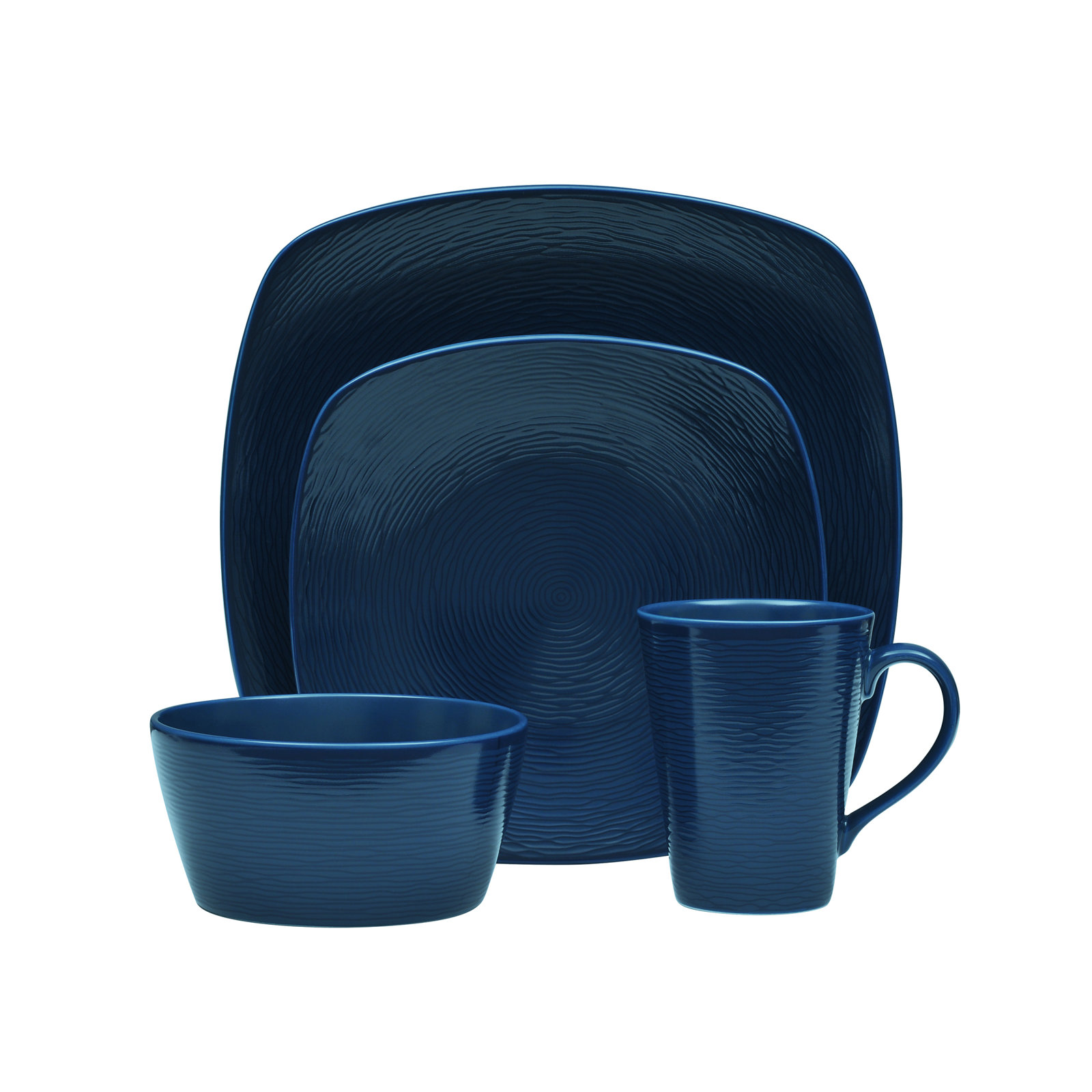 Noritake Colorscapes White-on-White Dune 4-Piece Square Place Setting, Service for 1, Navy