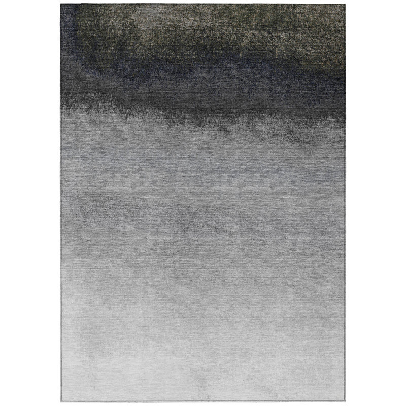 Machine Washable Indoor/Outdoor Xhevrie Silver Rug, Rectangle 10' x 14'