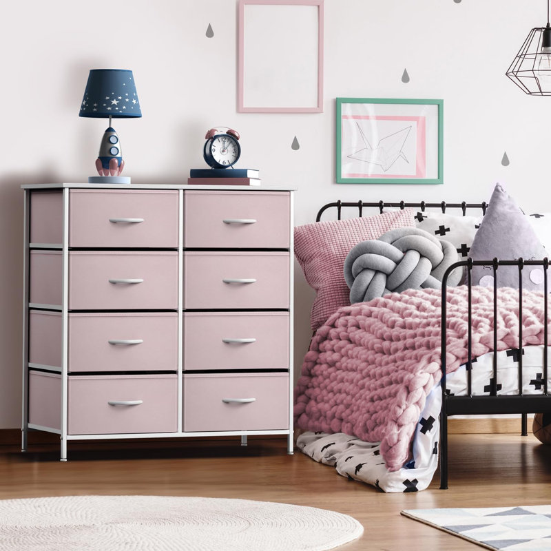 Sorbus Dresser with 8 Drawers with Steel Frame, Wood Top, and Fabric Bins, Light Orange