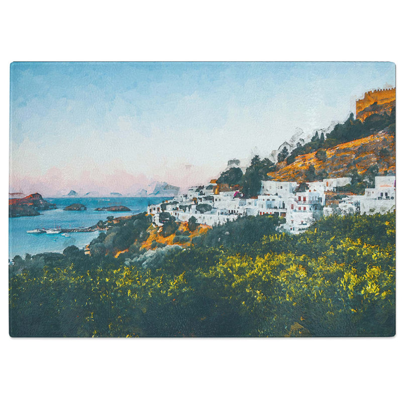 Tempered Glass The Island of Rhodes in Greece in Abstract Chopping Board, 28.5 cm W x 20 cm L
