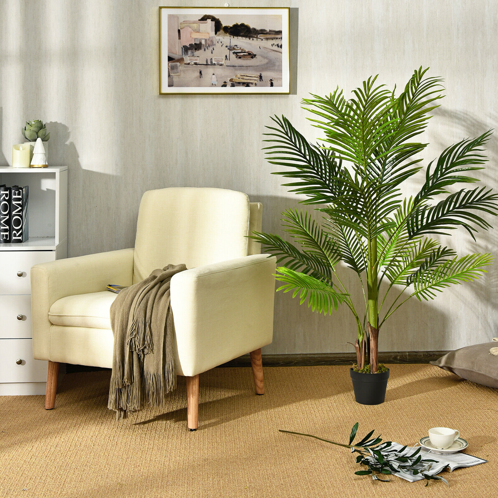 60" Palm Tree with Base Included, 51.6" H x 40.5" W x 43.5" D