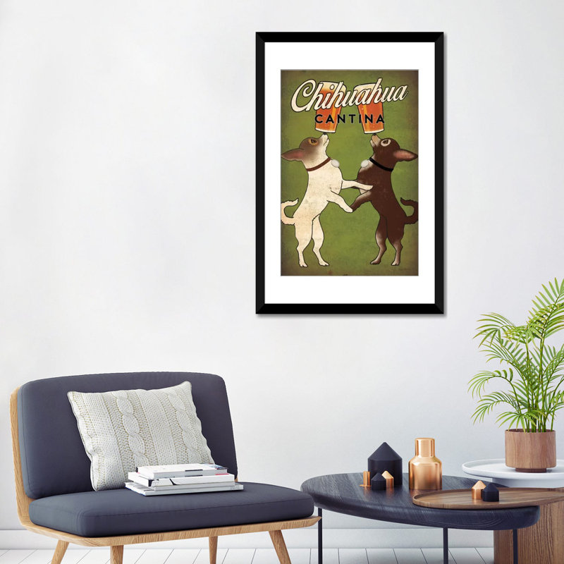«Chihuahua Cantina», impression sur toile tendue, H 24 po x l 16 po x P 1 po, Papier d'art encadré noir, Blanc