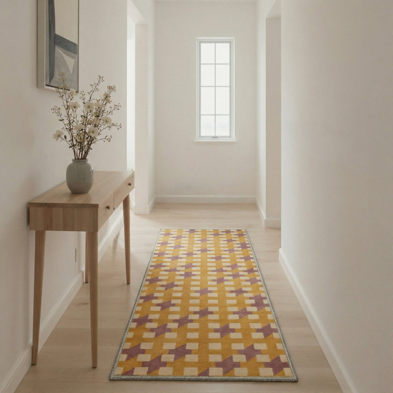 Abdellah Geometric Machine Washable Yellow/Beige/Purple Indoor Area Rug with Non-Slip Backing, Runner 2'3" x 6'