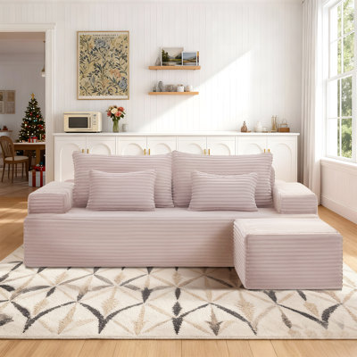 83" L Shaped Sofa Modular, Corduroy Cloud Couches with Deep Seats Couches for Living Room Bedroom with Ottoman, No Assembly Required
