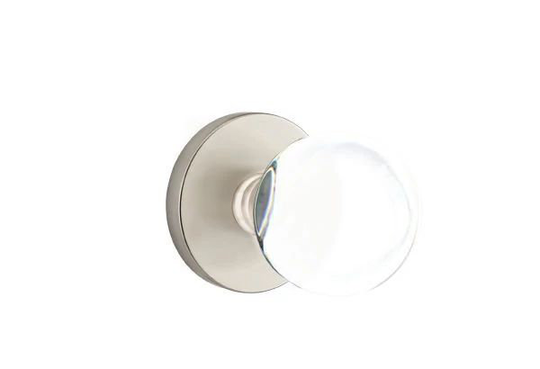 Ensemble de mortaise intérieure Emtek Passage avec rosette à disque et poignée en verre Bristol (LH), Nickel satiné