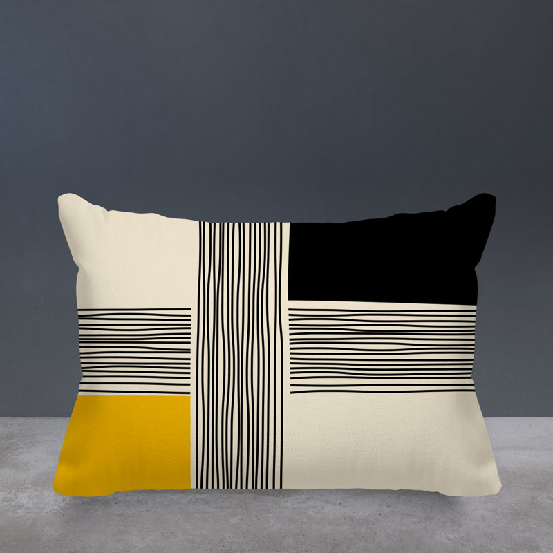Cassie Spun Polyester Lumbar Rectangular Indoor/Outdoor Pillow Cover & Insert, Yellow, 14"H x 20"W
