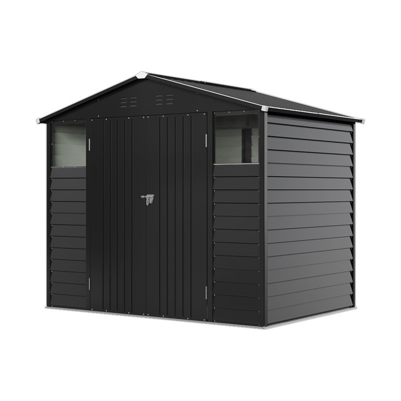 8x5.7FT Metal Apex Roof Garden Storage Shed, Charcoal Black