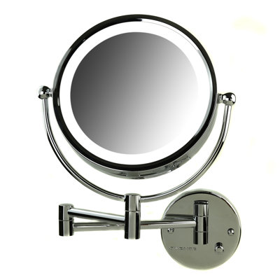 Miroir de maquillage mural lumineux 9 "avec grossissement 1X / 7X, miroir de salle de bain grossissant à double face, lumière DEL brillante, conception pivotante à 360 °, bras pliable extensible, chrome poli MPWD3185CH1X7X