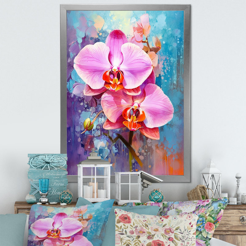 Orchidées bleues abstraites Euphoria, Cadre simple argenté, H 44 po x l 34 po x P 1,5 po