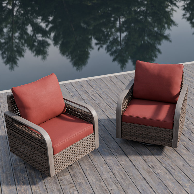 Ensemble de chaises berçantes pivotantes en osier pour l'extérieur (ensemble de 2), Rouge