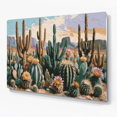 Southwestern Patterns Cactus Motif 204 Gray Metal Wall Art