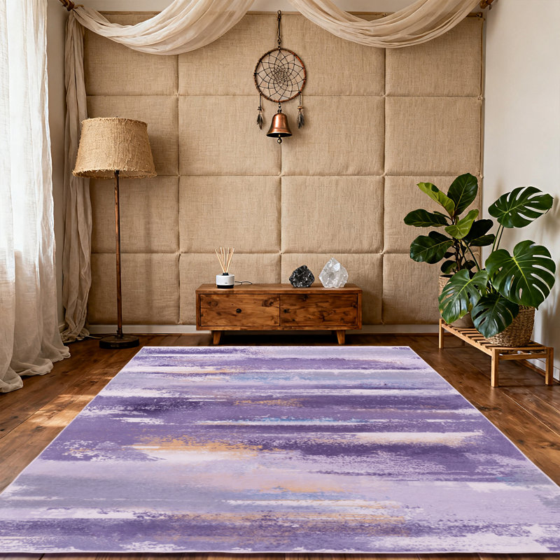 Modern Abstract Washable Rugs Indoor, Purple Soft Low Pile Area Rug For Living Room, Non Slip Decorative Rug for Bedroom, Performance Rug for Home Decor, Ideal For High Traffic Areas