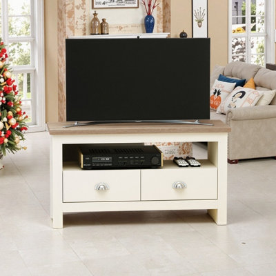 Meuble télé d'angle pour téléviseur avec panneau de rangement en MDF de 50 po ou moins avec tiroirs et rangement L 37,5 po x l 17,75 po