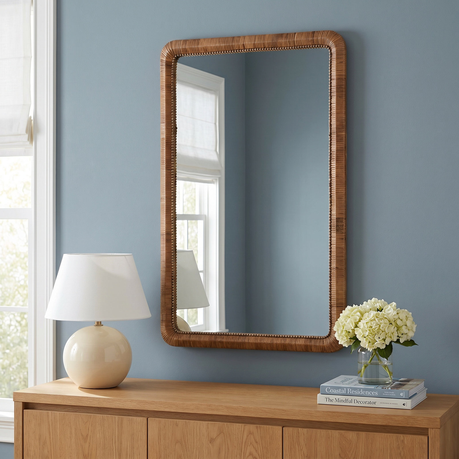 Rahfy Rattan Rounded Rectangle Wall Mirror