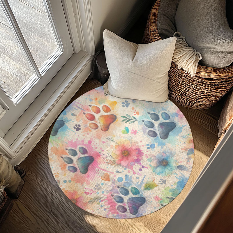 Tapis tressé avec pattes éclaboussées et peinture, Rond 5 pi