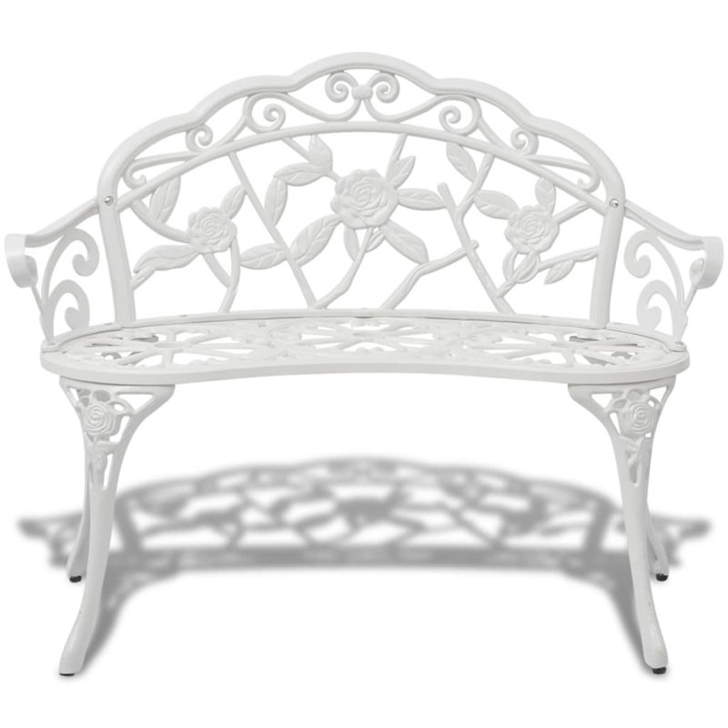 vidaXL Outdoor Patio Bench Garden Bench Furniture with Armrests Cast Aluminum, White