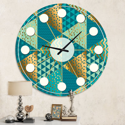 Or et bleu dynamique I - horloge murale moderne Mid-Century