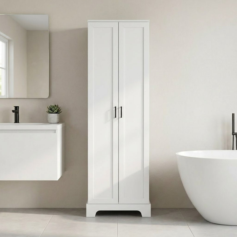 Armoire de rangement de salle de bain autoportante à 2 portes Axeel, Blanc