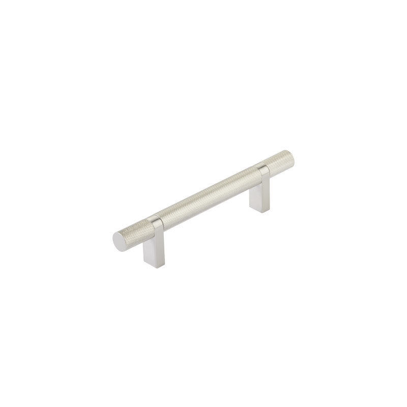 Emtek Select Cabinet Pull 4" C-C, Rectangular Bar Stem, Knurled Bar, Satin Nickel