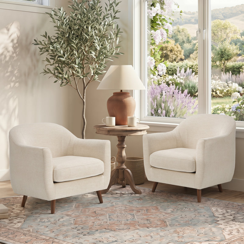 Kaya Modern Upholstery Accent Chair - Set Of 2, Cream Fabric