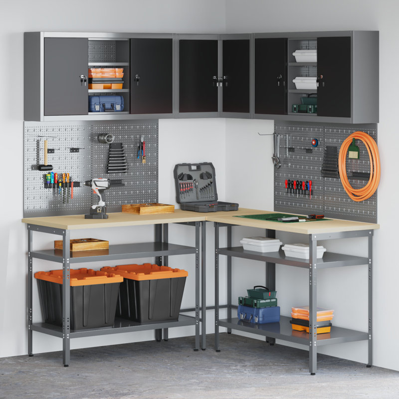 Work Cabinet Set with Shelf with Storage, Black
