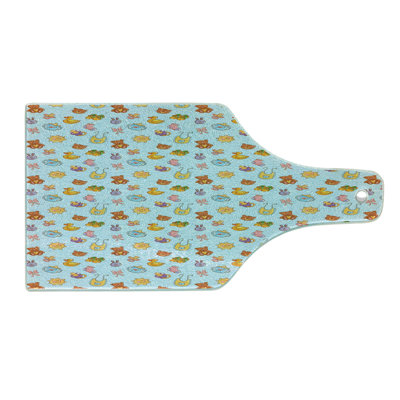 Ambesonne Cartoon Tempered Glass Cutting Board Sun Ribbon Teddy Bear Art Pale Blue Cinnamon -  wcut_49022