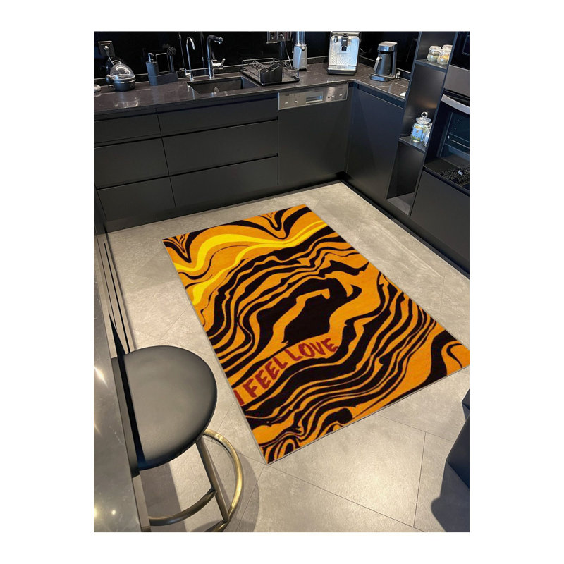 Orange Striped Wavy Patterned Modern Decorative Washable Rug, Rectangle 3'3" x 4'11" Rug Pad Included