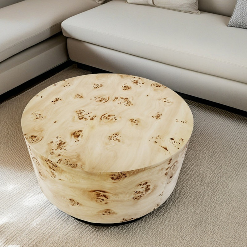 Table basse ronde, Bois jaune clair