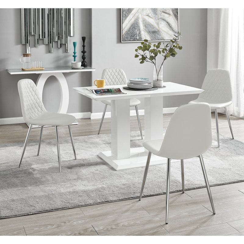 Ensemble de table de salle à manger Eubanks, Blanc, Blanc