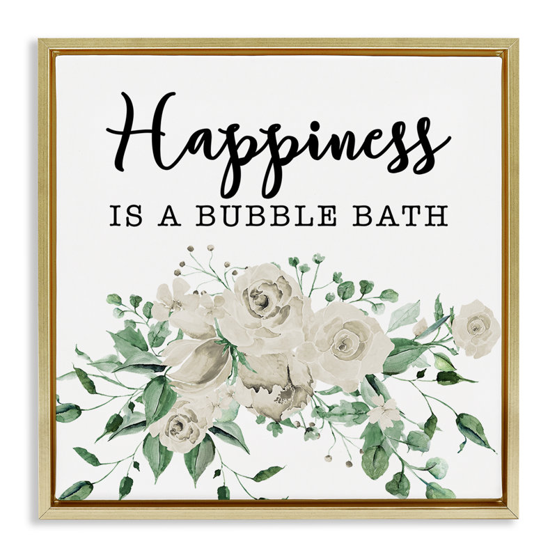 «Happiness is Bubble Bath», art mural encadré sur toile flottante par Masey St. Studios, H 18 po x l 18 po