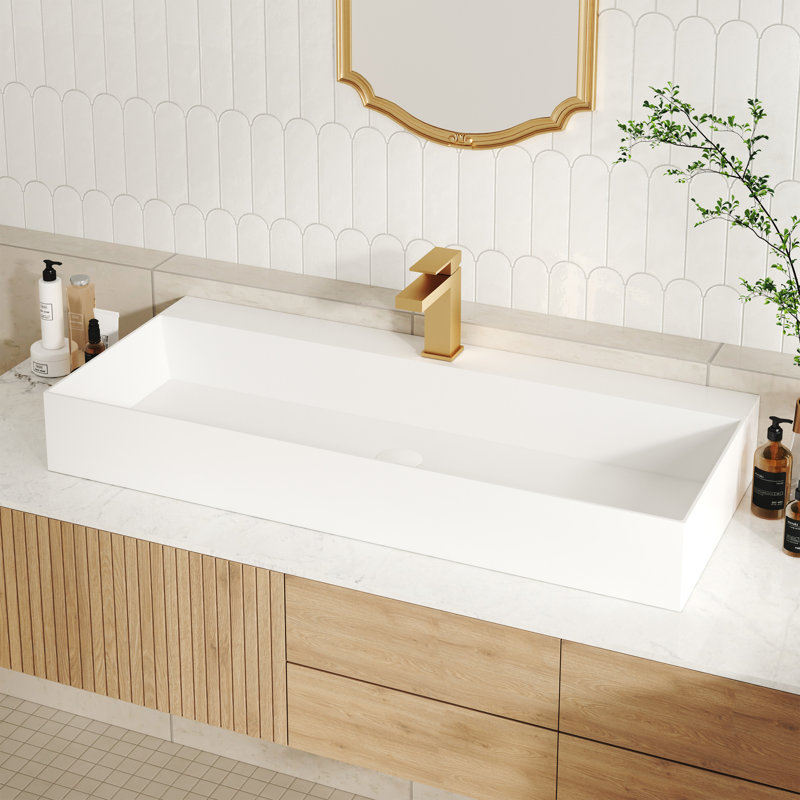 Lavabo de salle de bain mural rectangulaire en résine à surface solide Casainc