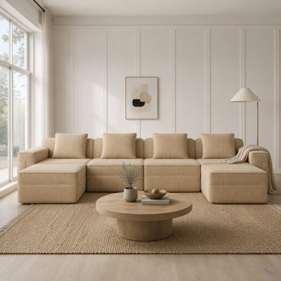 Canapé modulaire modulaire en forme de U sans siège à 4 places, canapé modulaire Cloud avec assise profonde, canapé modulaire moderne à 4 places avec coussins décoratifs et 2 repose-pieds amovibles, tissu en velours côtelé