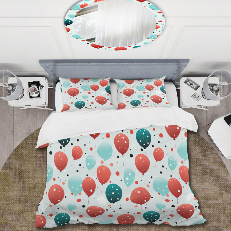 Literie ludique à pois, Housse de couette pour grand lit et 2 taies décor