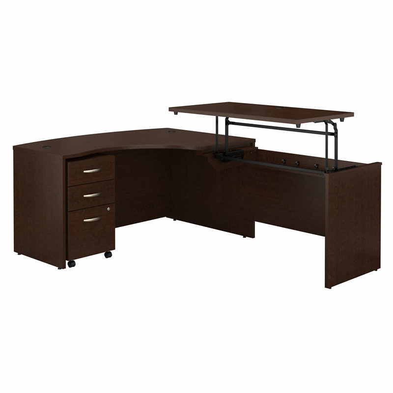 Series C 60W x 43D 3 Position Sit to Stand L Shaped Desk with Mobile File Cabinet, Mocha Cherry/Mocha Cherry, Right