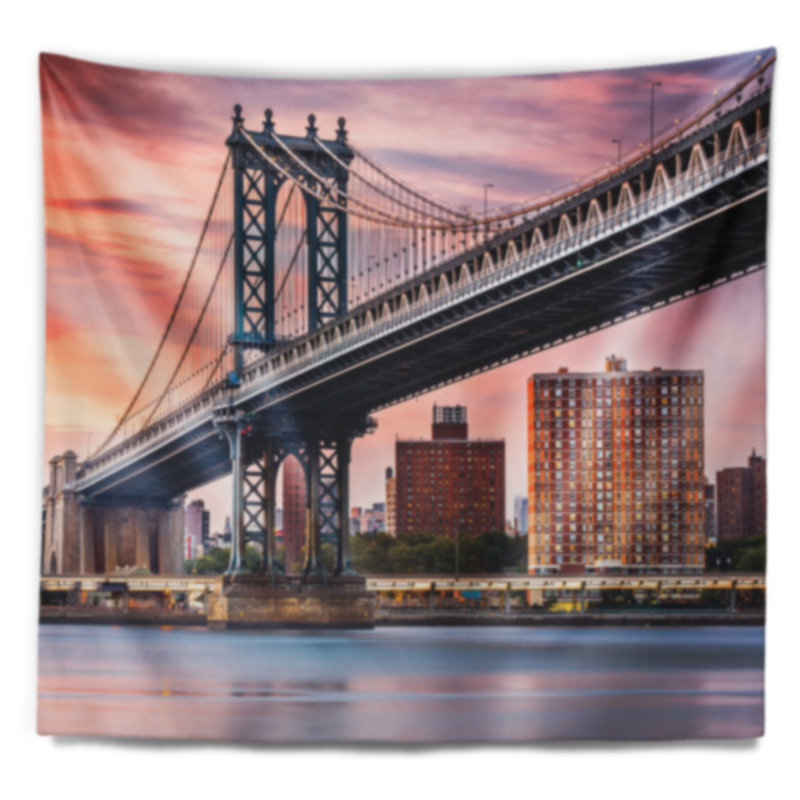Pont de manhattan sous la tapisserie de ciel pourpre Cityscape, H 32 po x l 39 po