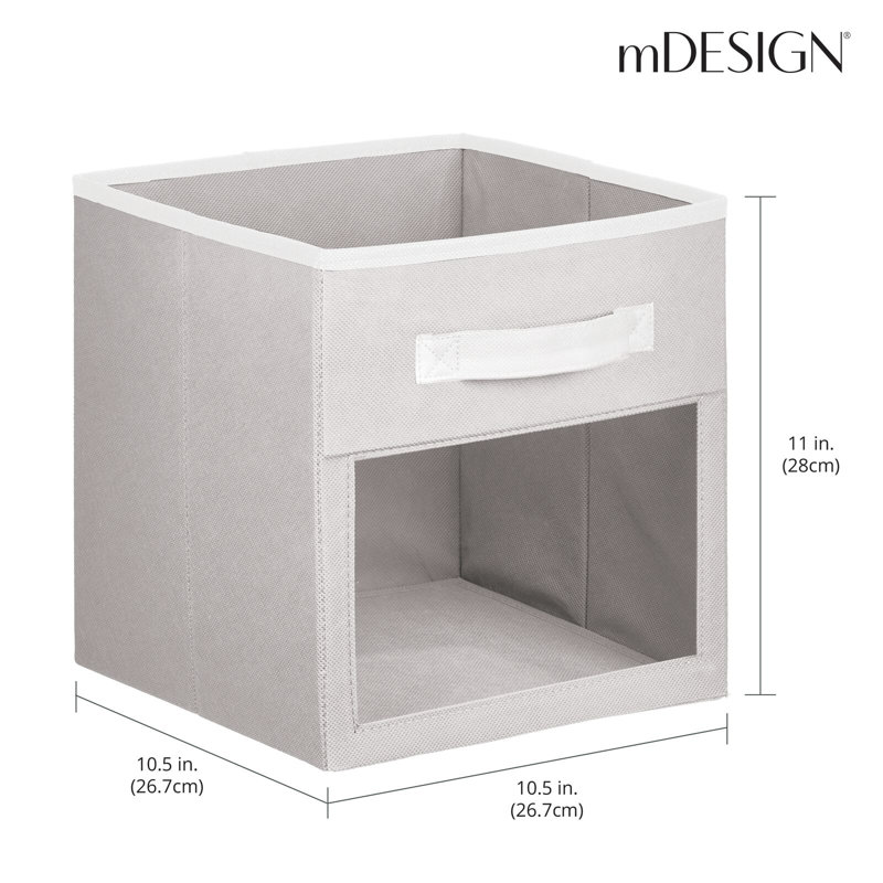 mDesign Fabric Baby Nursery Storage Cube with Front Window, 6, Grey/White