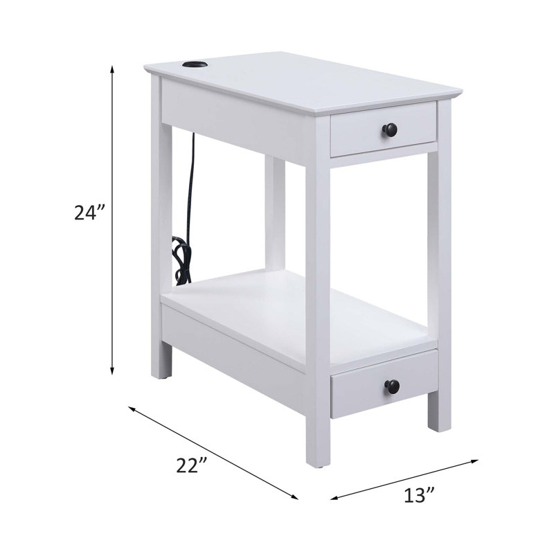 Bhairavi Transitional Wooden Rectangular End Table with Storage, White, 23" H x 13" W x 22" D Duplicate