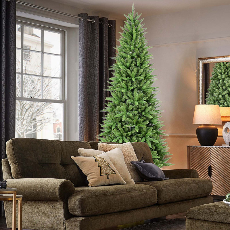 Arbre de Noël à charnière mince avec branches en PE + PVC et support en métal stable, 4'