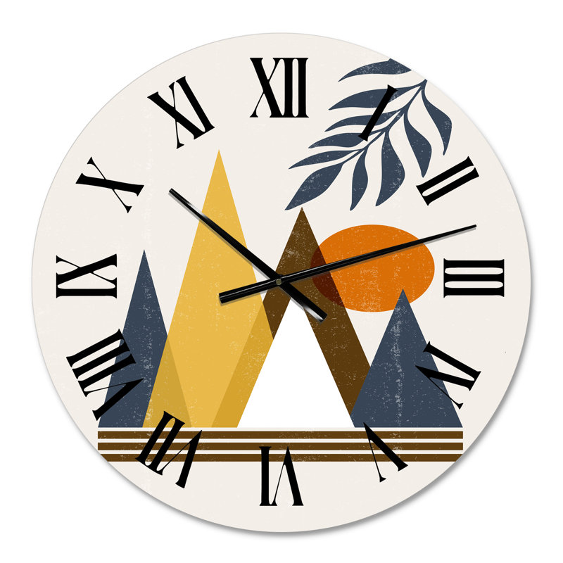 Abstrait soleil et lune dans les montagnes I - horloge murale moderne, Moyen