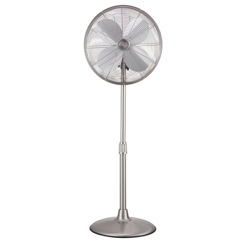 Retro Brushed Nickel 16" Oscillating Floor Fan with Adjustable Height