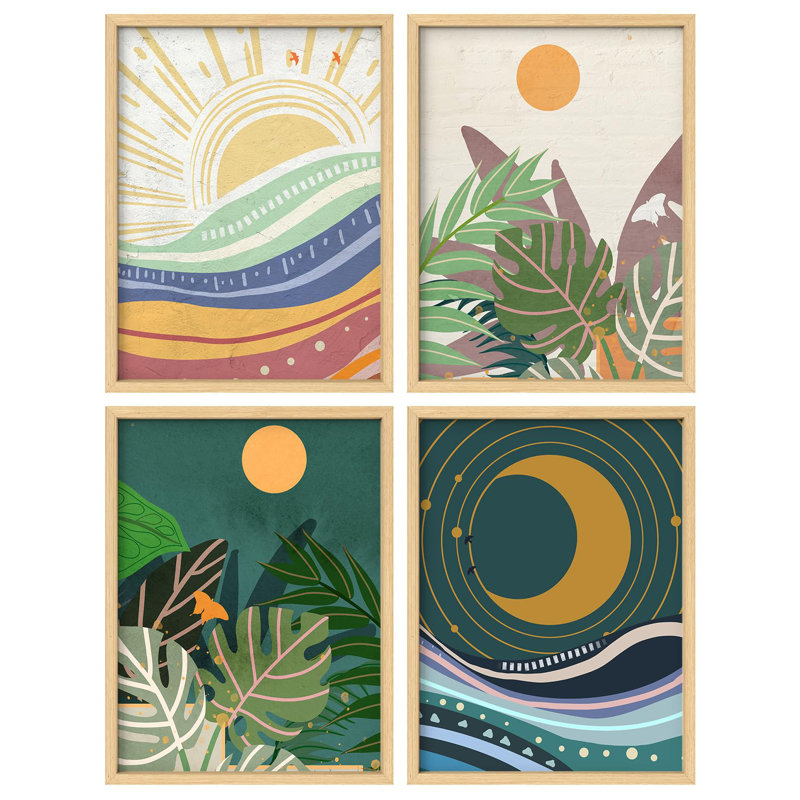 "Plante tropicale avec soleil et lune", Or, H 14 po x l 11 po