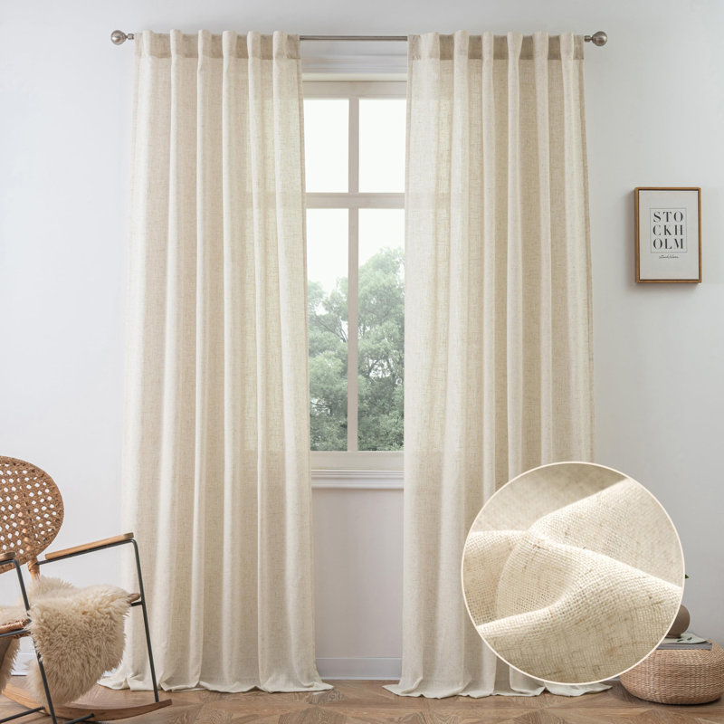 Paire de rideaux semi-transparents avec passe-tringle Janie, Lin clair, L 52 po x L 92 po