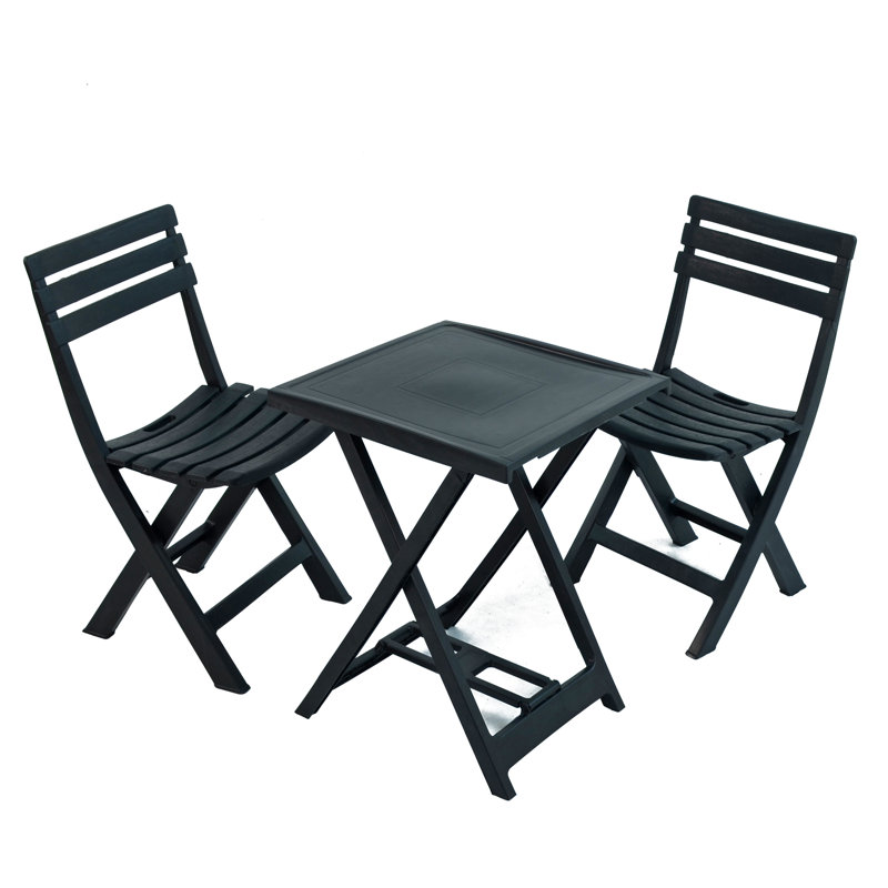 Boretto Folding Table with 2  Chairs Garden Set, Anthracite